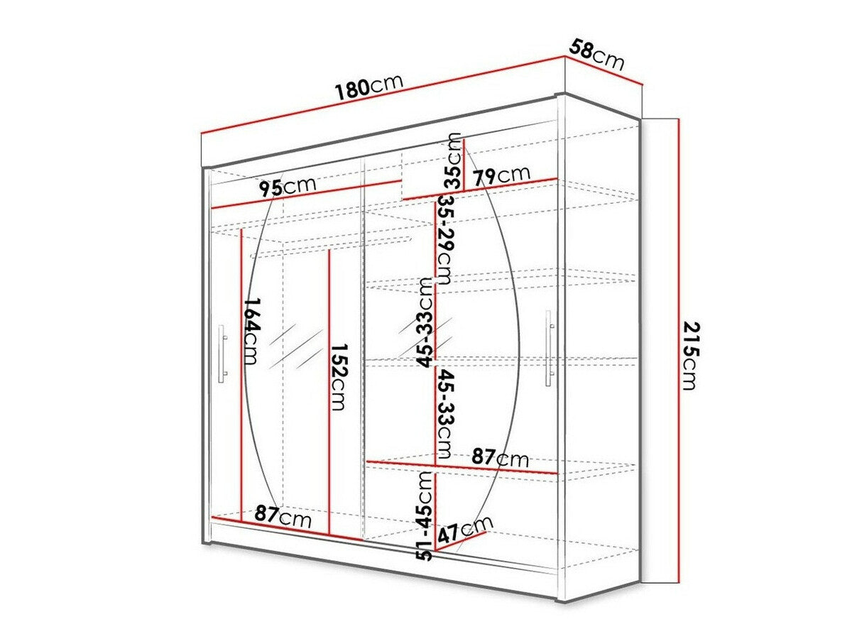 Gardróbszekrény Bega 180 IV (London), Szín: Fekete, Led világítás: Igen