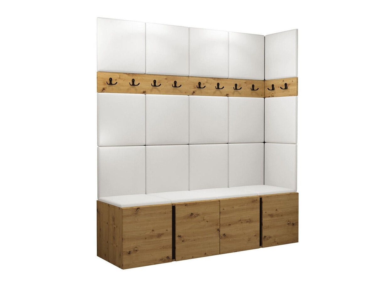 Előszoba garnitúra ORION II (Tavasz II), Keret színe: Artisan tölgy, Puha falpanel színe: Öko bőr Soft 017