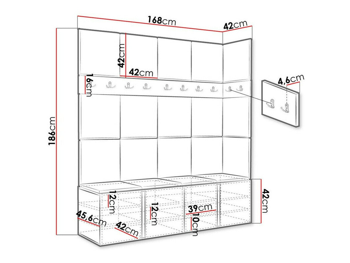 Előszoba garnitúra ORION II (Tavasz II), Keret színe: Fehér, Puha falpanel színe: Öko bőr Soft 017