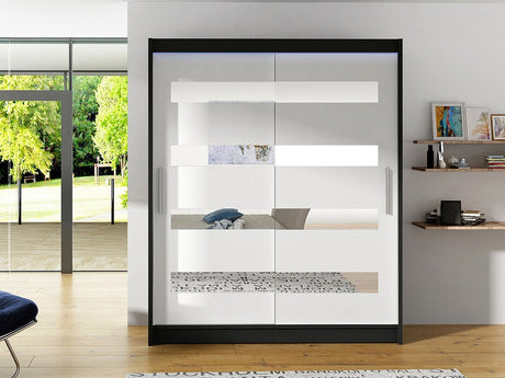 Gardróbszekrény Westa XIII (Presto XIII), Szín: Fekete + Fehér, Led világítás: Igen