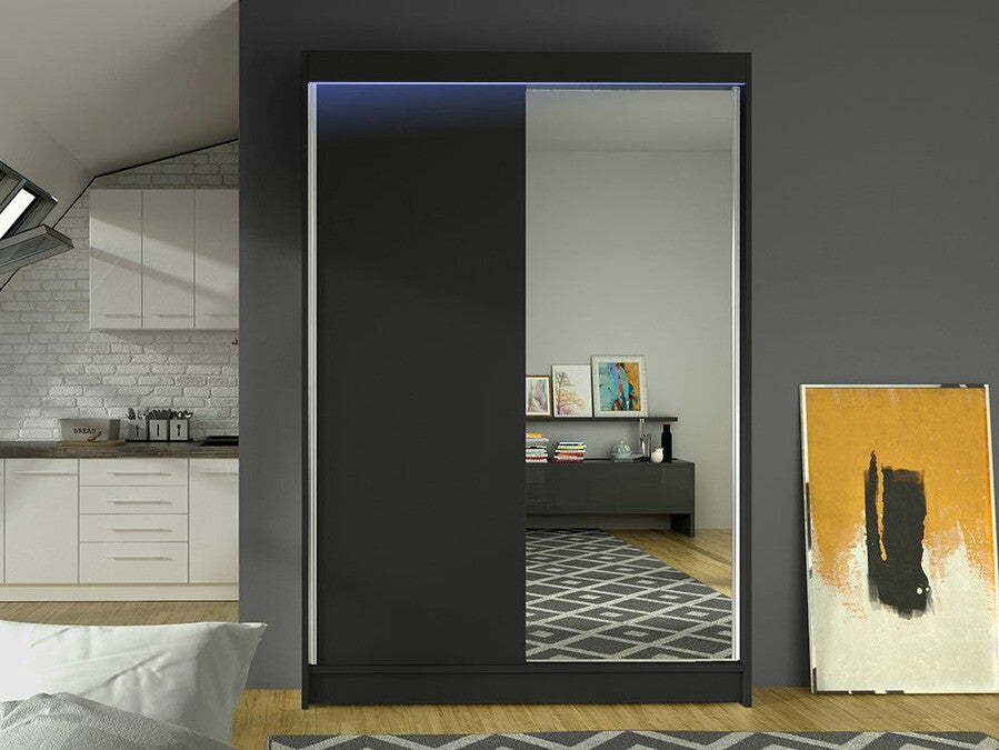 Gardróbszekrény Spint Linem I (Parys I), Szín: Fekete, Led világítás: Igen
