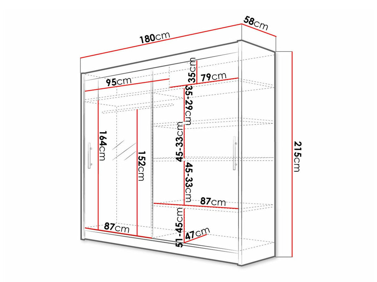 Gardróbszekrény Bega VI (London), Szín: Fehér, Led világítás: Nem