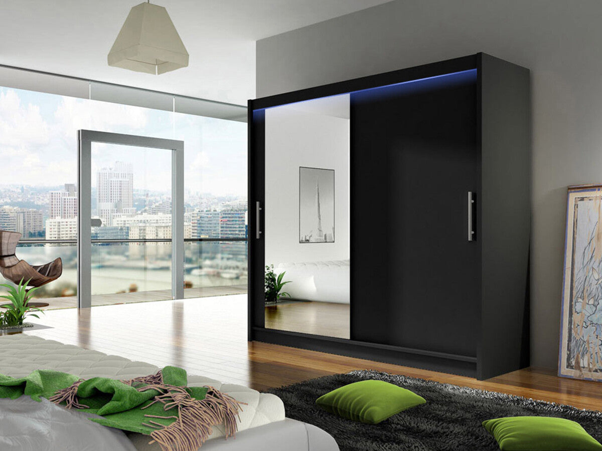Gardróbszekrény Bega VI (London), Szín: Fekete, Led világítás: Igen