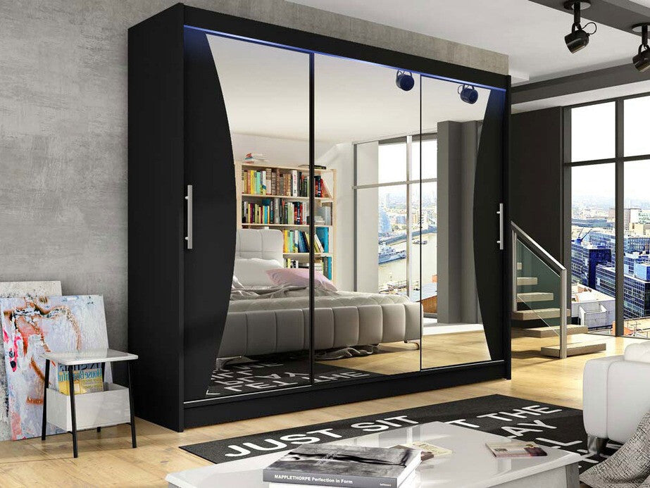 Gardróbszekrény Aston IV, Szín: Fekete, Led világítás: Igen