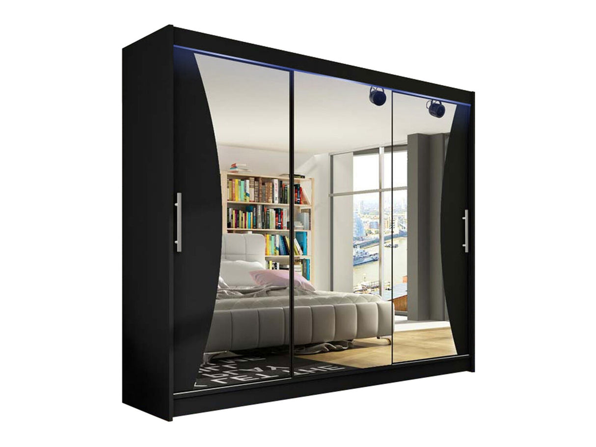 Gardróbszekrény Aston IV, Szín: Fekete, Led világítás: Igen