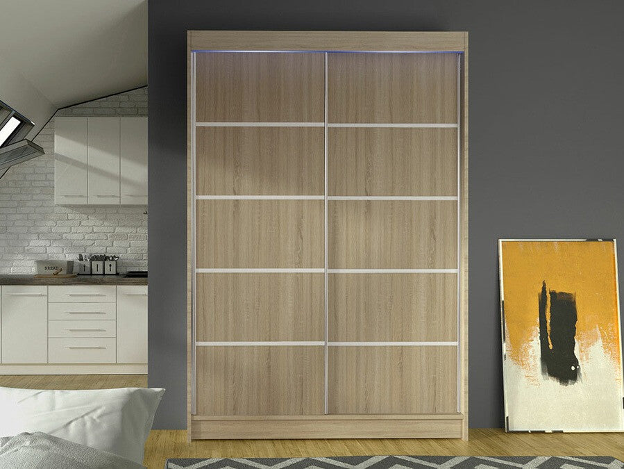 Gardróbszekrény Linem IV (Parys IV), Szín: Sonoma tölgy, Led világítás: Igen