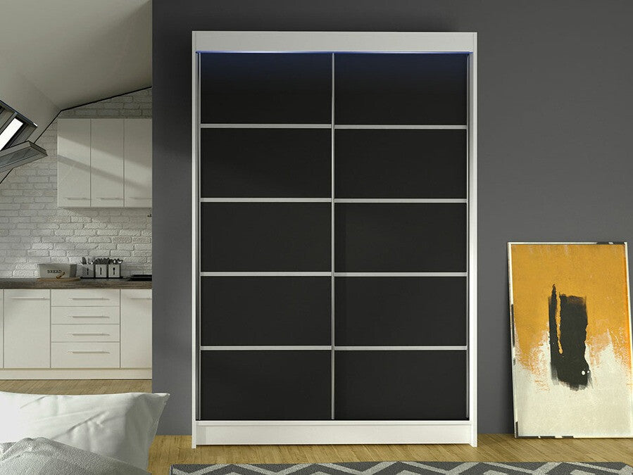 Gardróbszekrény Linem IV (Parys IV), Szín: Fehér + Fekete, Led világítás: Igen