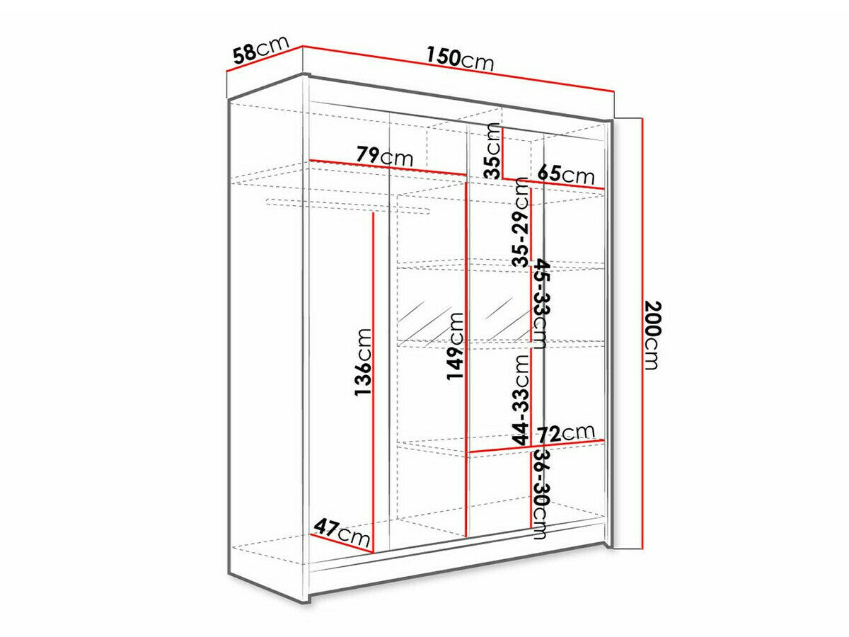 Gardróbszekrény Caminem II (Belgia II), Szín: Fekete + Fehér, Led világítás: Nem