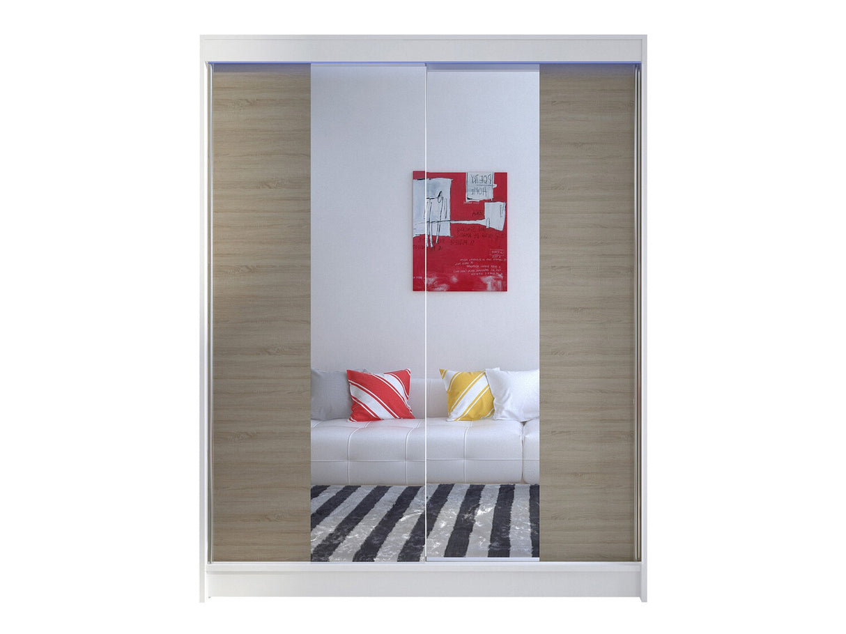 Gardróbszekrény Caminem II (Belgia II), Szín: Fehér + Sonoma tölgy, Led világítás: Igen