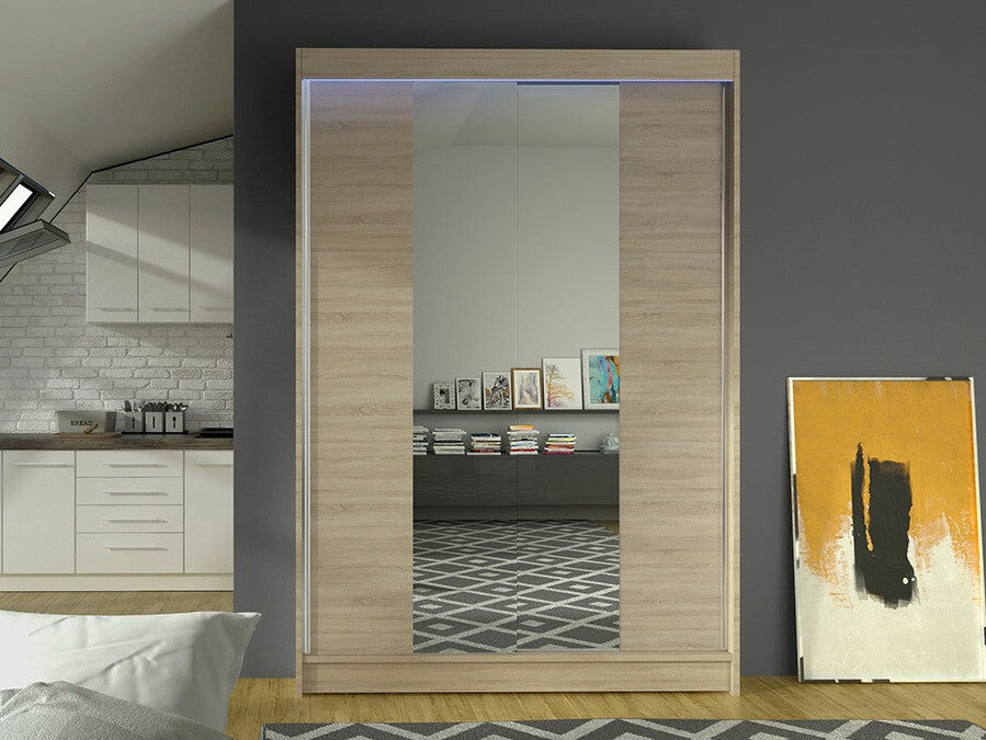 Gardróbszekrény Linem II (Parys II), Szín: Sonoma tölgy, Led világítás: Igen