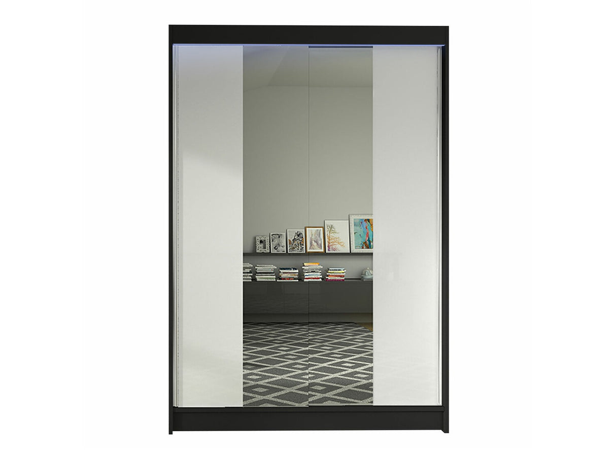 Gardróbszekrény Linem II (Parys II), Szín: Fekete + Fehér, Led világítás: Igen