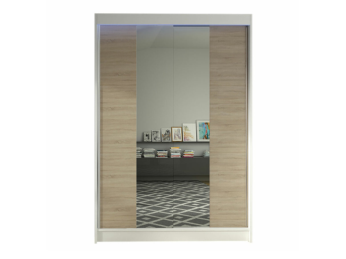 Gardróbszekrény Linem II (Parys II), Szín: Fehér + Sonoma tölgy, Led világítás: Igen