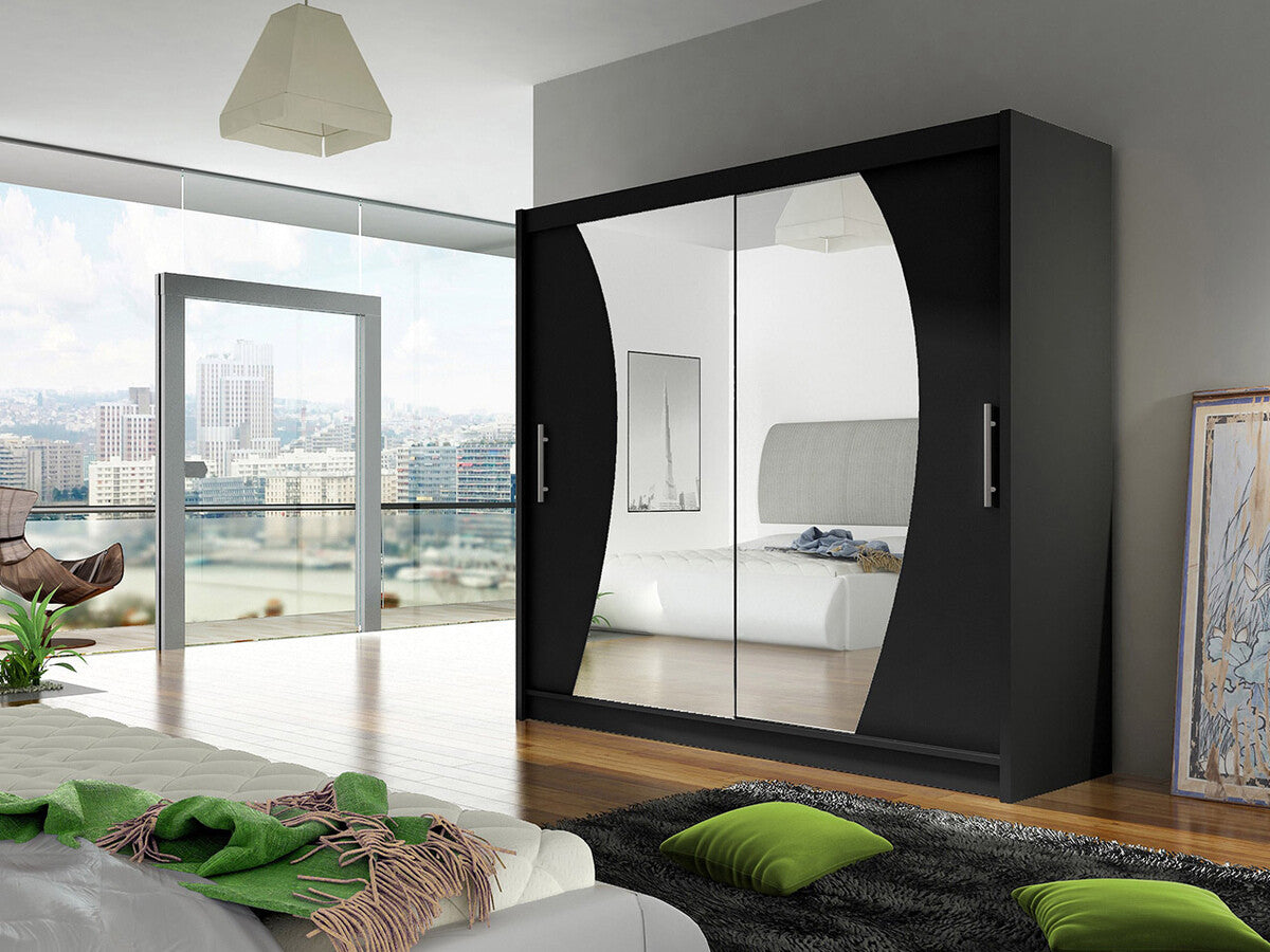 Gardróbszekrény Bega IX (London), Szín: Fekete, Led világítás: Nem