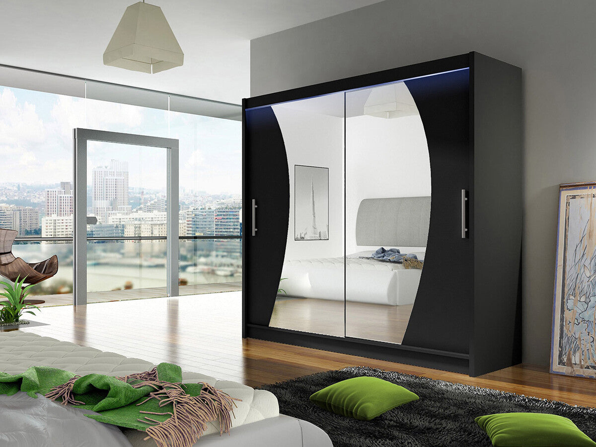 Gardróbszekrény Bega IX (London), Szín: Fekete, Led világítás: Igen