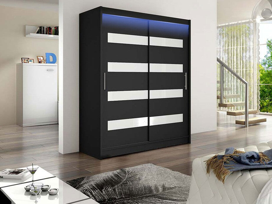 Gardróbszekrény Westa IV (Presto), Szín: Fekete, Led világítás: Igen