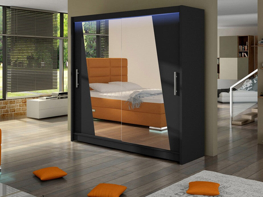 Gardróbszekrény Bega XIV (London), Szín: Fekete, Led világítás: Igen