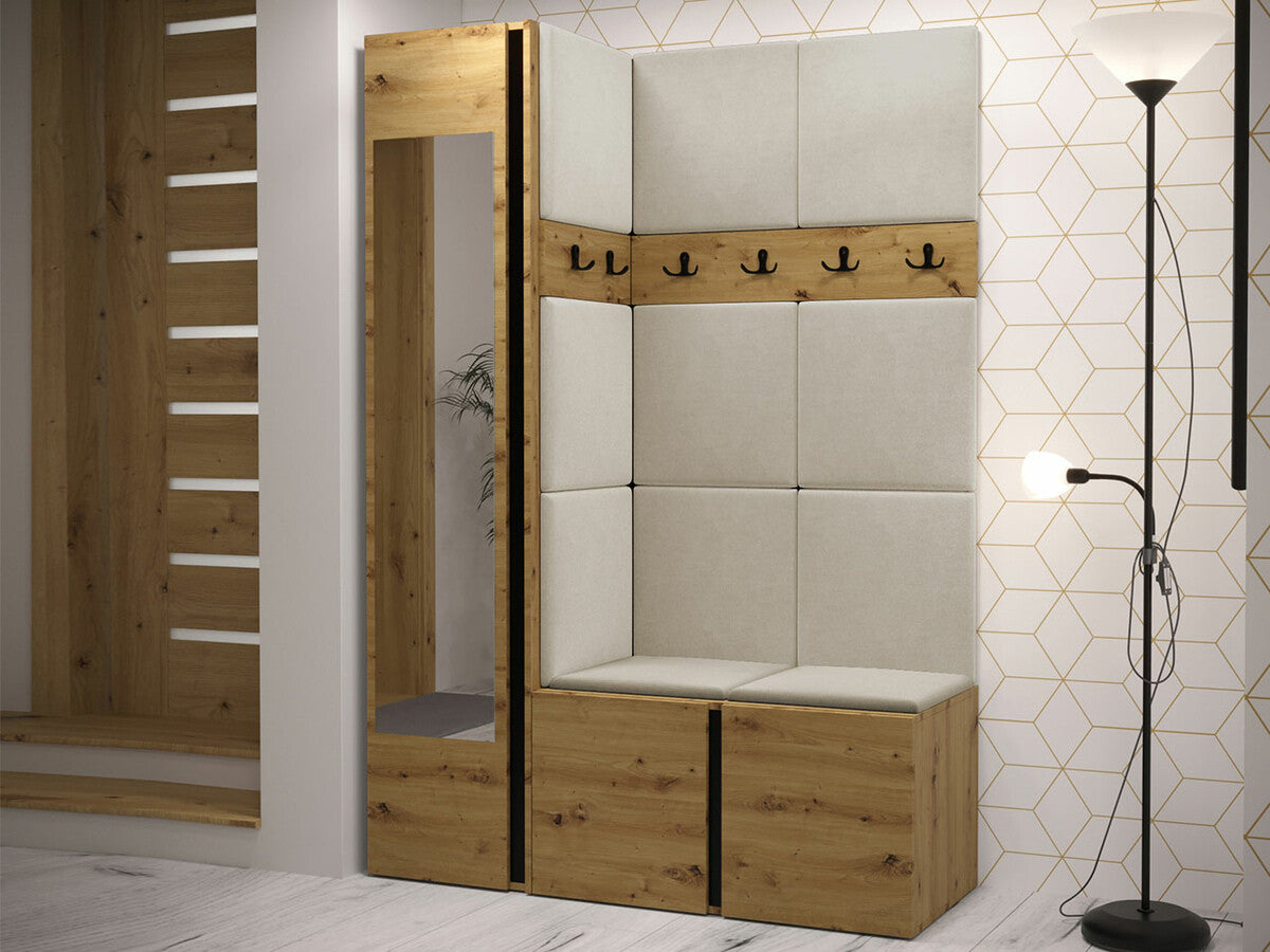 Előszoba garnitúra ORION X (Tavasz X), Keret színe: Artisan tölgy, Puha falpanel színe: Manila 02