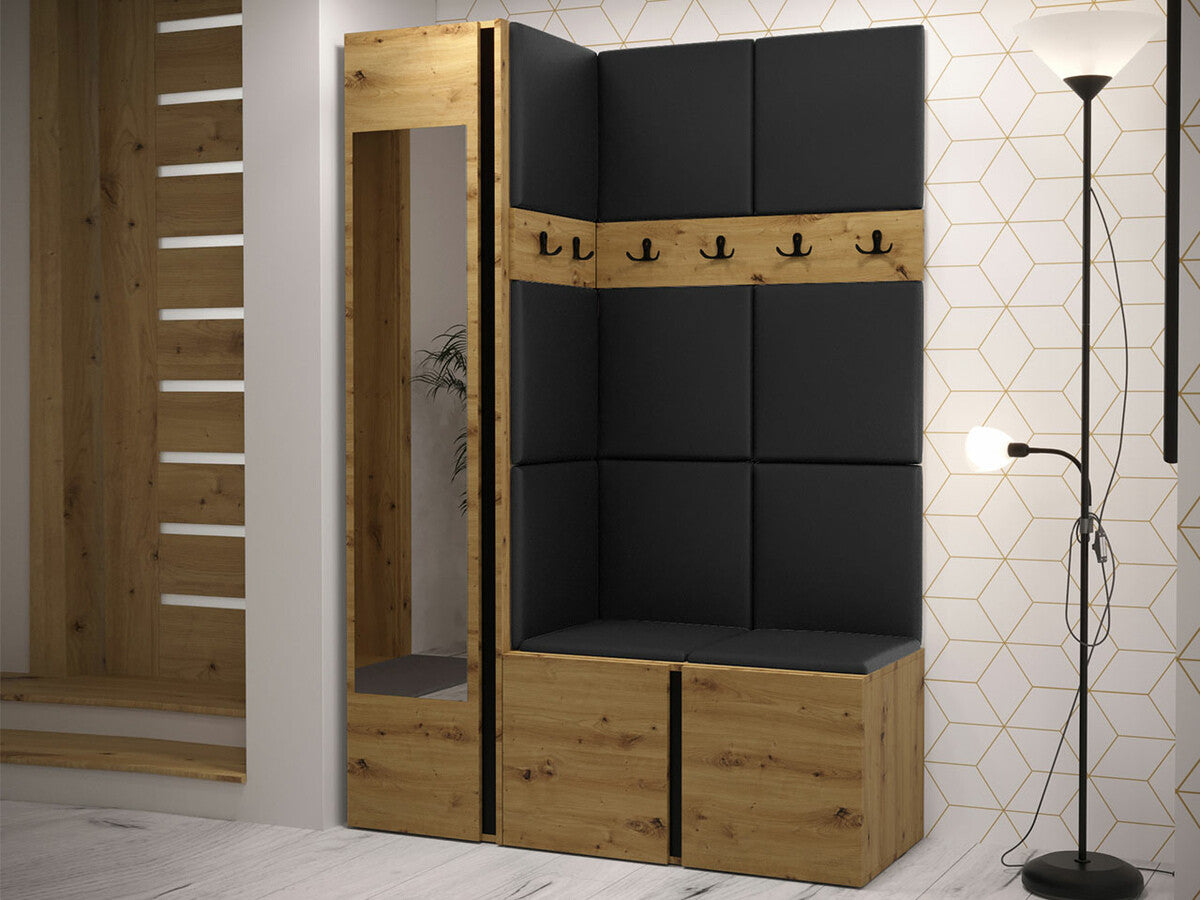 Előszoba garnitúra ORION X (Tavasz X), Keret színe: Artisan tölgy, Puha falpanel színe: Öko bőr Soft 011