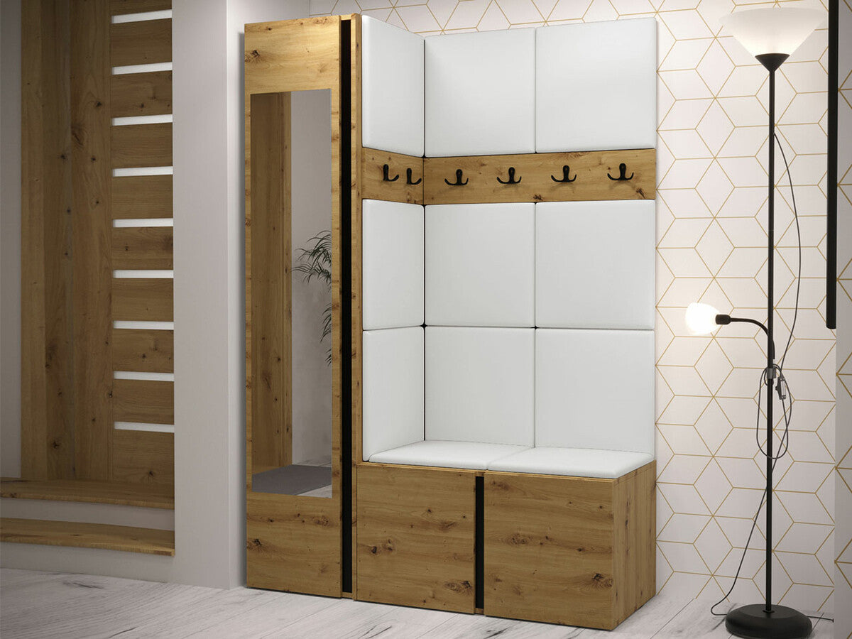 Előszoba garnitúra ORION X (Tavasz X), Keret színe: Artisan tölgy, Puha falpanel színe: Öko bőr Soft 017