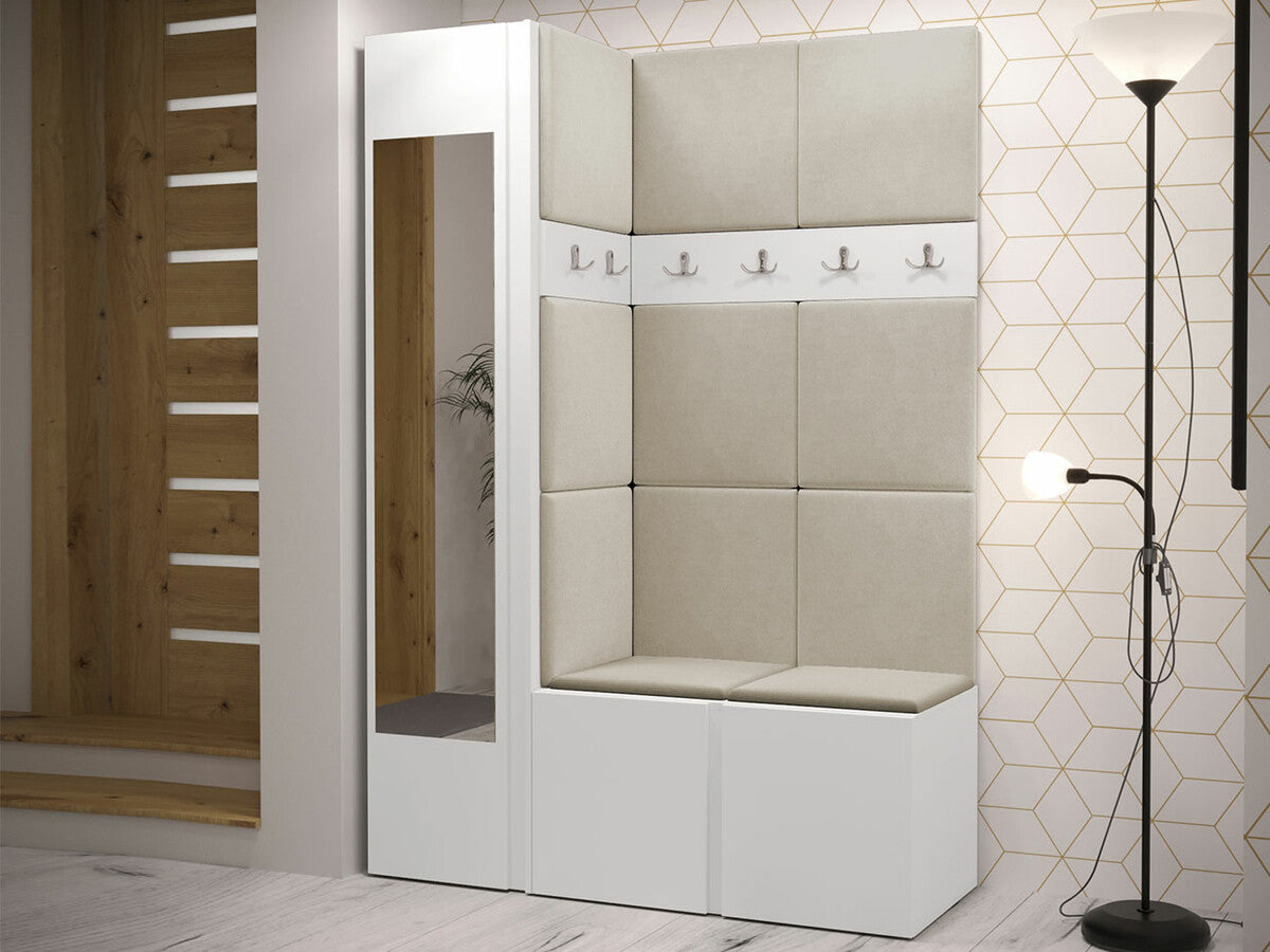 Előszoba garnitúra ORION X (Tavasz X), Keret színe: Fehér, Puha falpanel színe: Manila 02