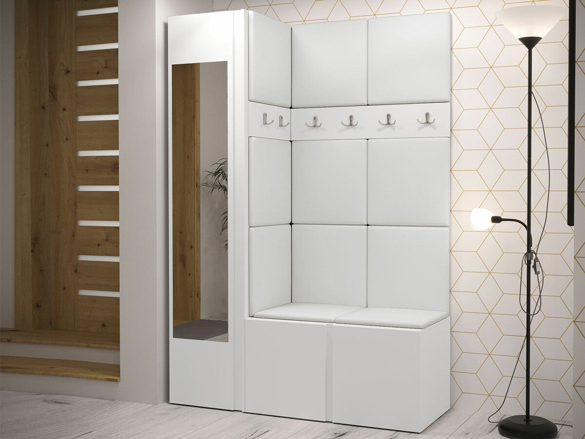 Előszoba garnitúra ORION X (Tavasz X), Keret színe: Fehér, Puha falpanel színe: Öko bőr Soft 017