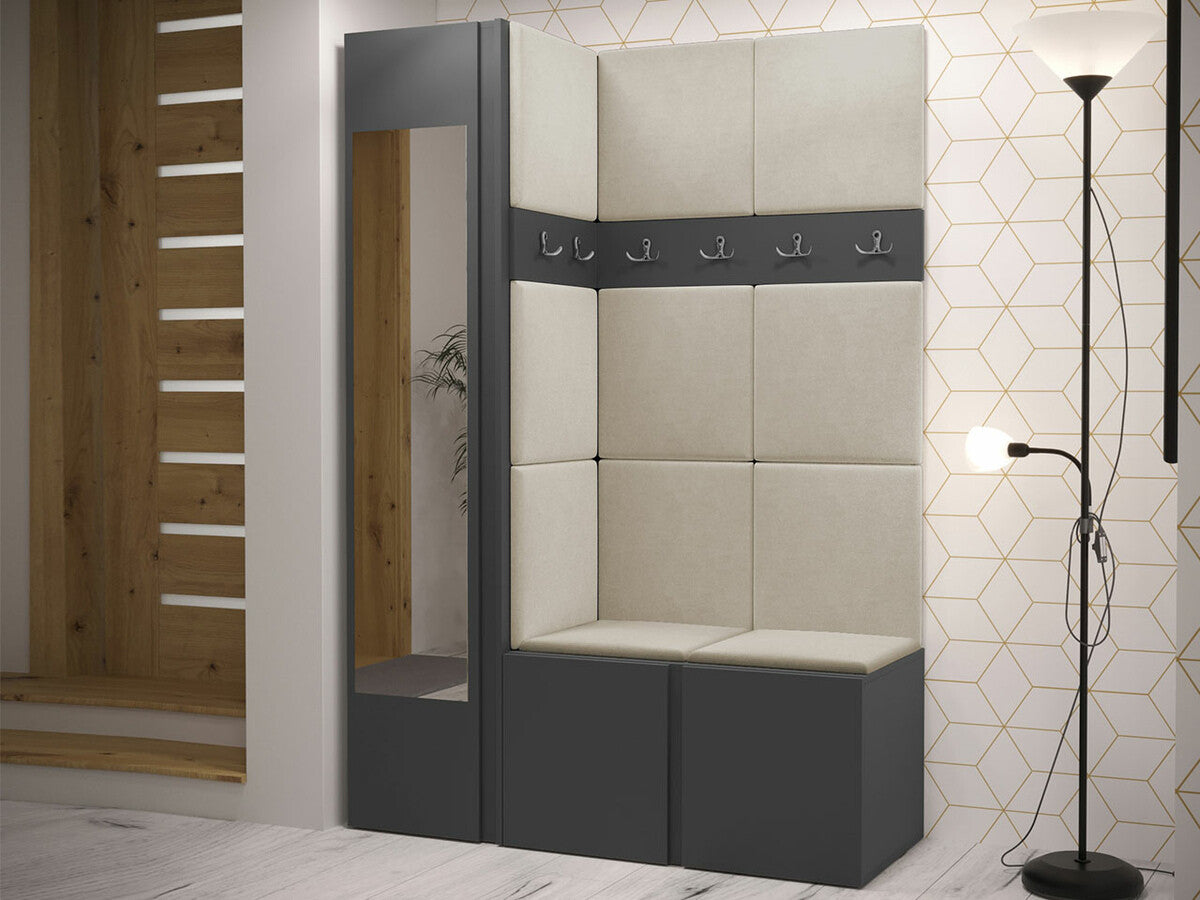 Előszoba garnitúra ORION X (Tavasz X), Keret színe: Grafit, Puha falpanel színe: Manila 02