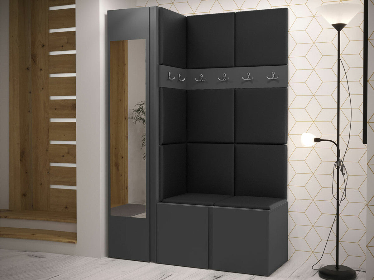 Előszoba garnitúra ORION X (Tavasz X), Keret színe: Grafit, Puha falpanel színe: Öko bőr Soft 011