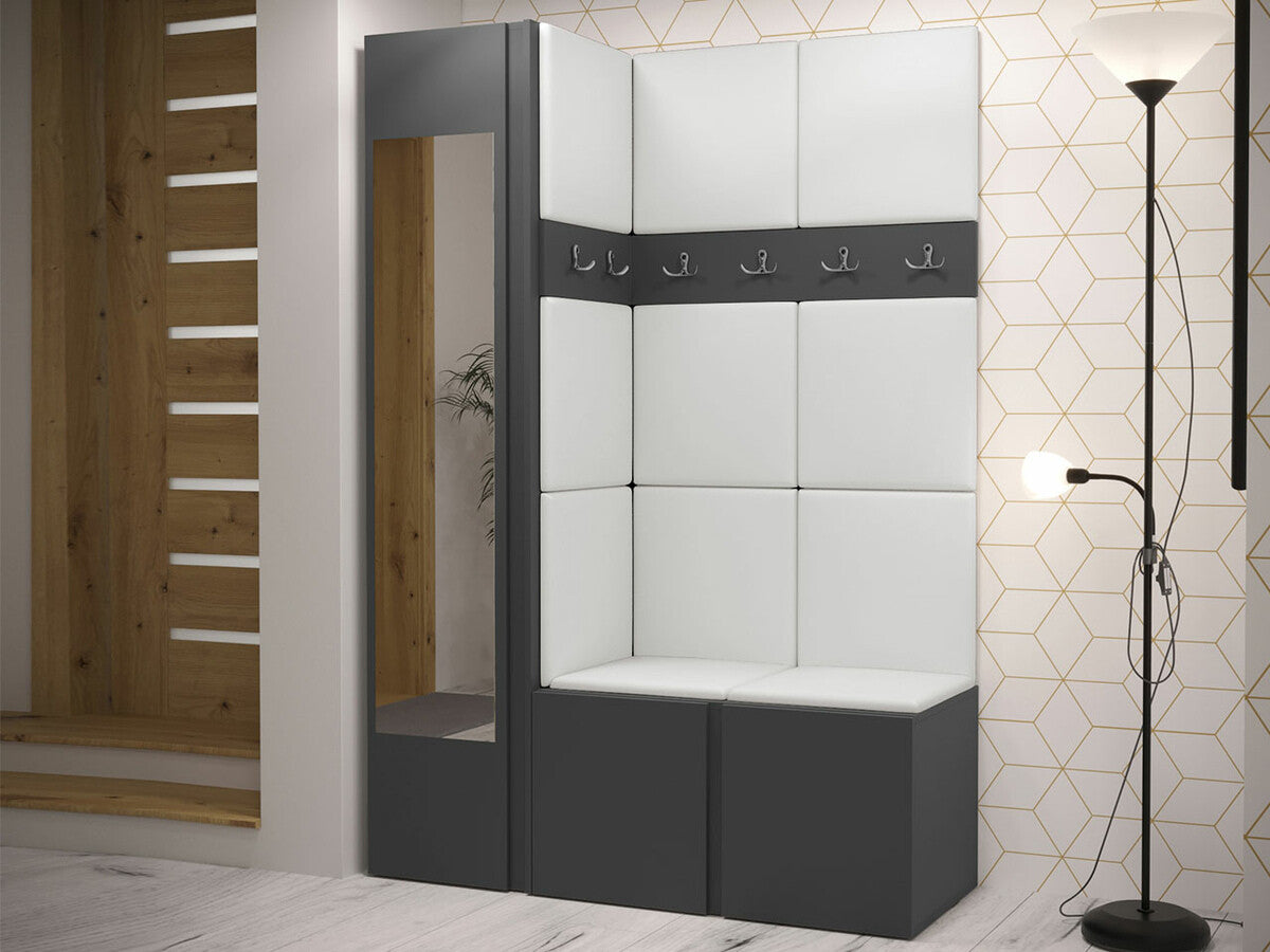 Előszoba garnitúra ORION X (Tavasz X), Keret színe: Grafit, Puha falpanel színe: Öko bőr Soft 017