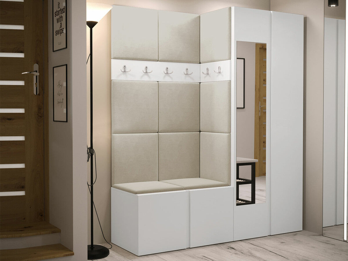 Előszoba garnitúra ORION XII (Tavasz XII), Keret színe: Fehér, Puha falpanel színe: Manila 02