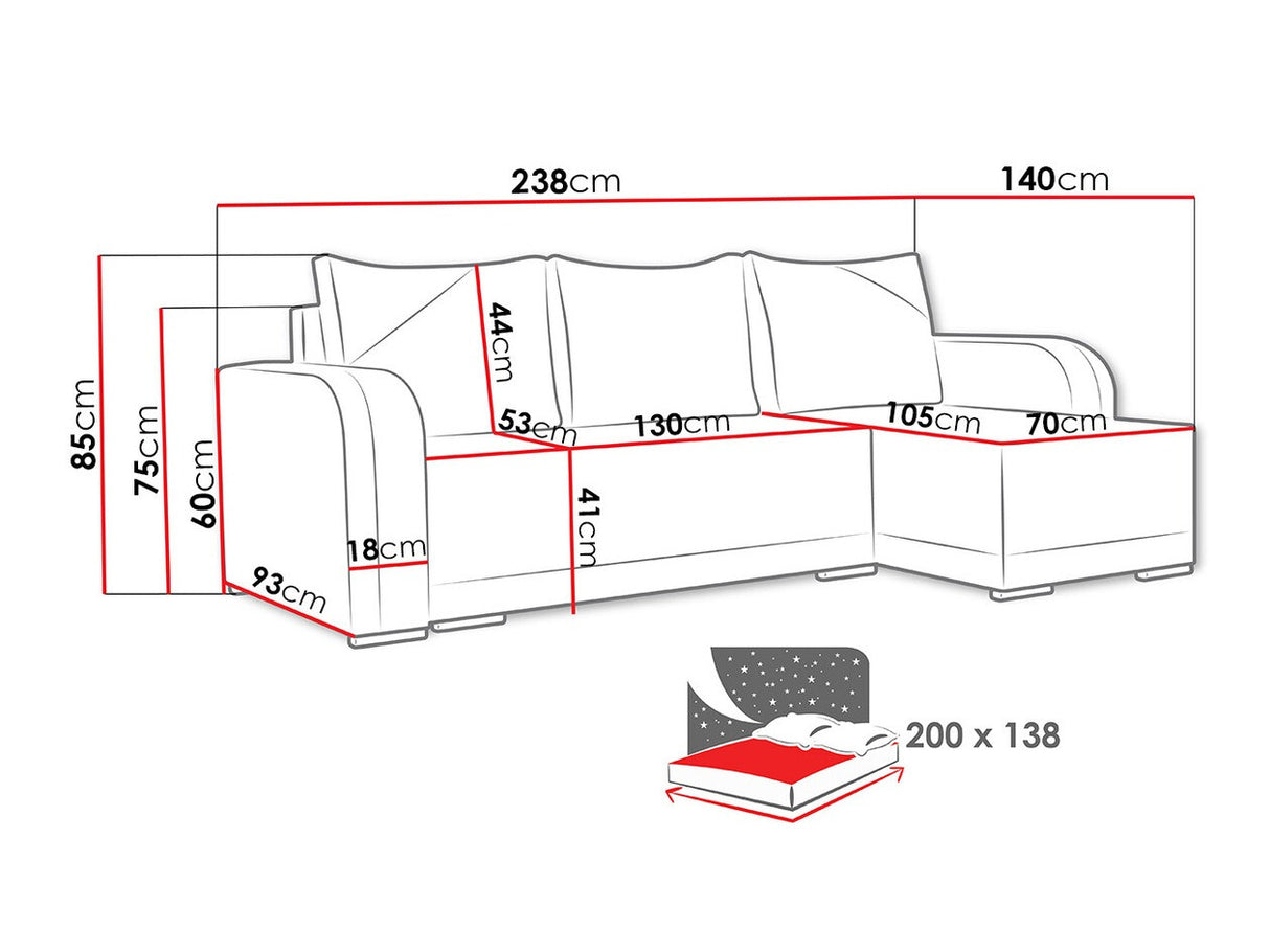 Sarokkanapé ARIZONA (Molly), Szín: Twist 3 + Twist 7