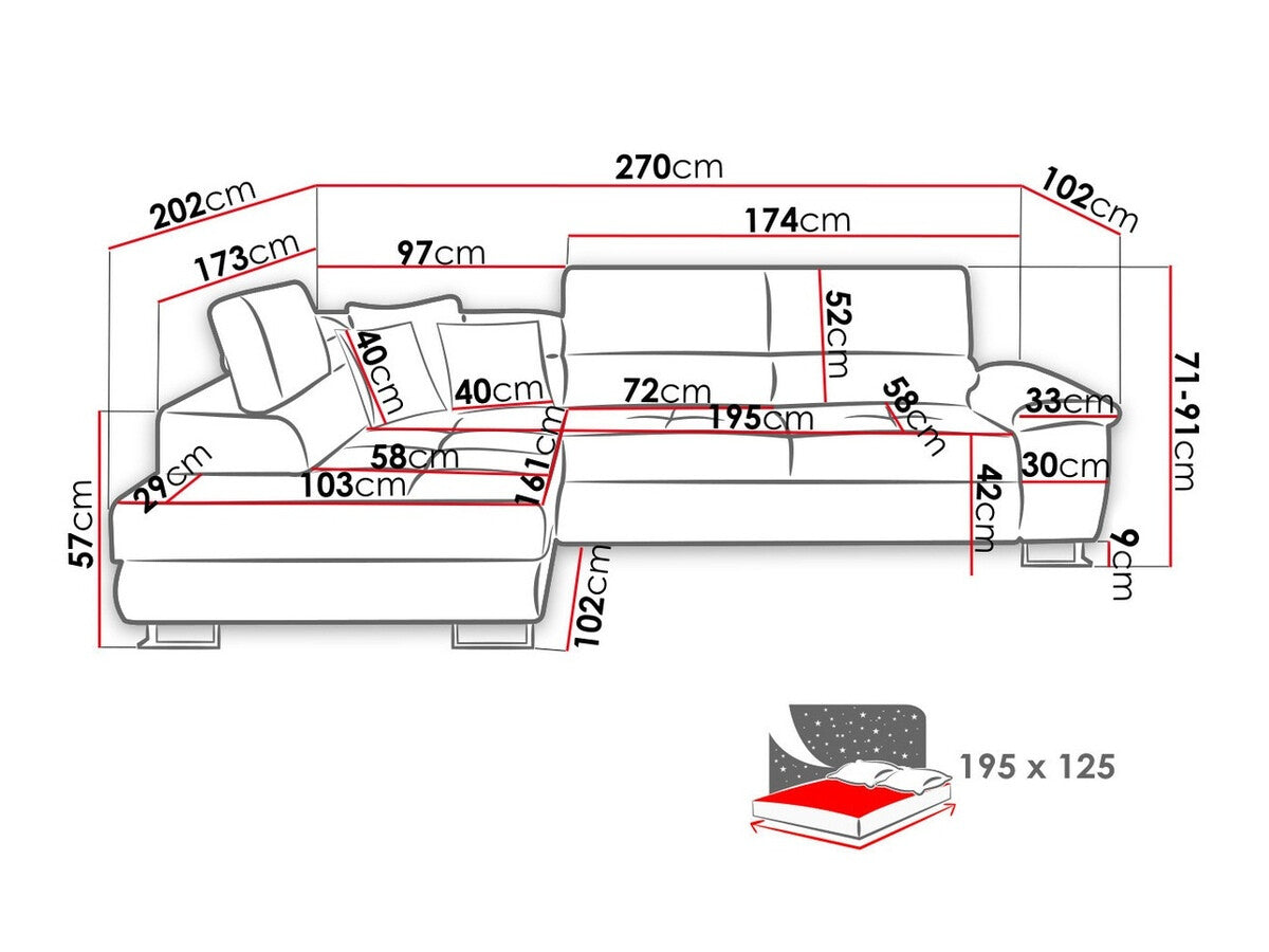 Sarokkanapé Kiságyere (Alvin) III, Szín: Otusso 02 + Sorriso 5, Változatok: Balos