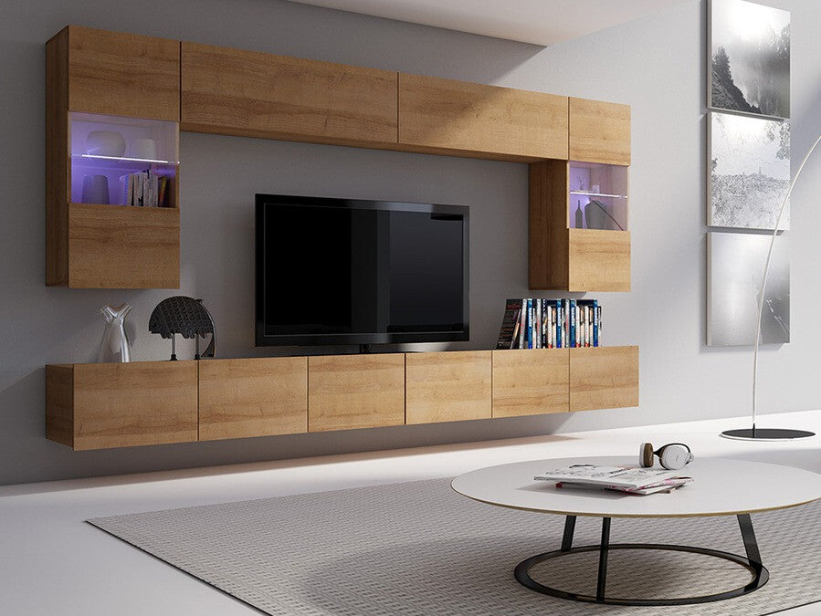 Nappali szett Calabrini (Bralani I), Szín: Arany tölgy, Led világítás: Igen fehér