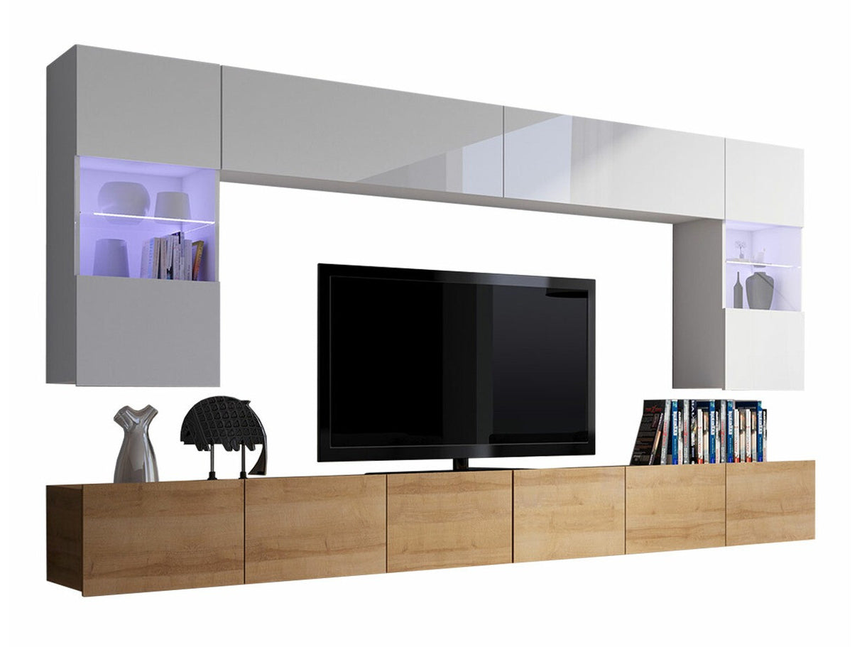 Nappali szett Calabrini (Bralani I), Szín: Arany tölgy + Fehér + Fényes fehér, Led világítás: Igen fehér