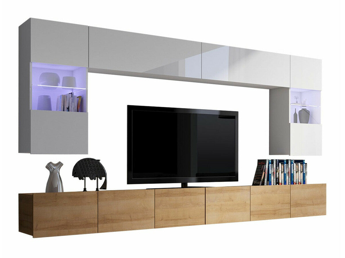 Nappali szett Calabrini (Bralani I), Szín: Arany tölgy + Fehér + Fényes fehér, Led világítás: Nem