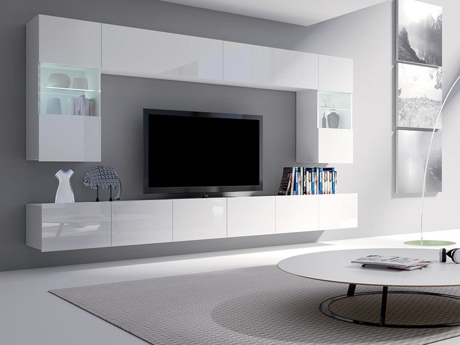 Nappali szett Calabrini (Bralani I), Led világítás: Igen fehér, Szín: Fényes fehér