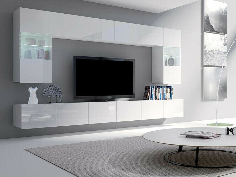 Nappali szett Calabrini (Bralani I), Led világítás: Ez kék, Szín: Fényes fehér