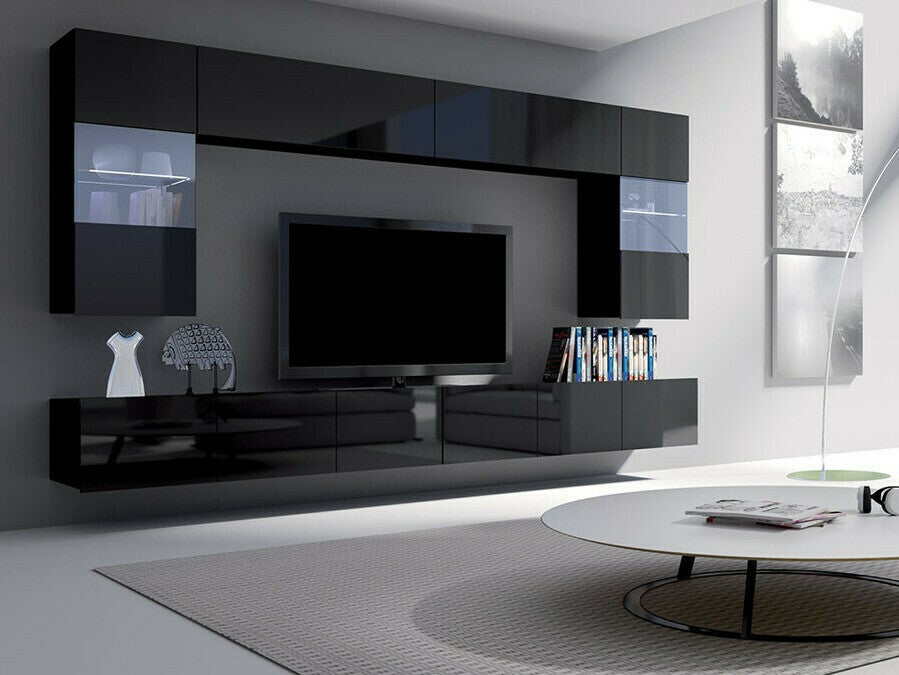 Nappali szett Calabrini (Bralani I), Led világítás: Nem, Szín: Fényes fekete