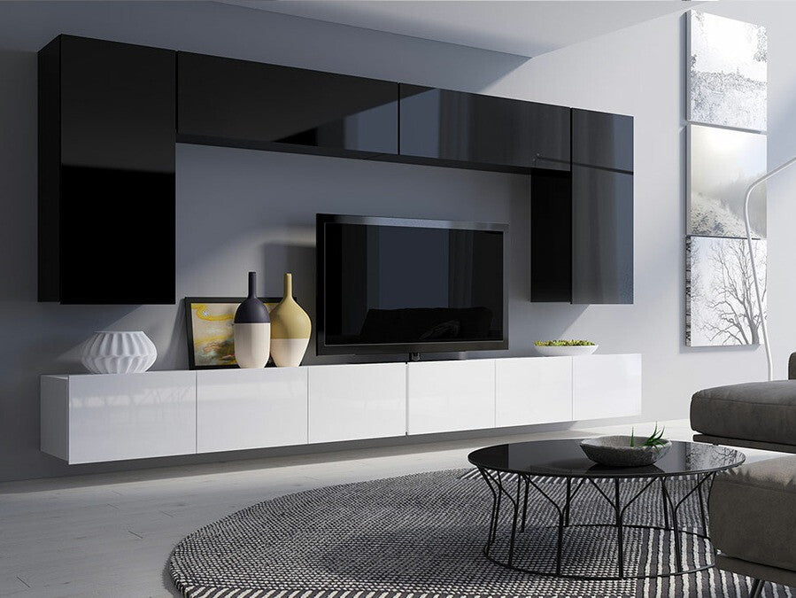 Nappali szett Calabrini (Bralani XIII), Szín: Fekete + Fényes fekete + Fehér + Fényes fehér