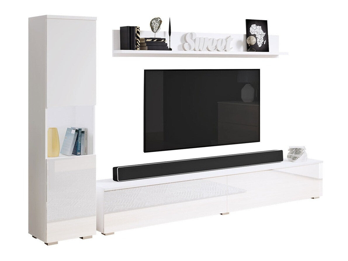 Nappali szett PARIS BR (Bamisio), Szín: Fehér + Fényes fehér, Led világítás: Nem