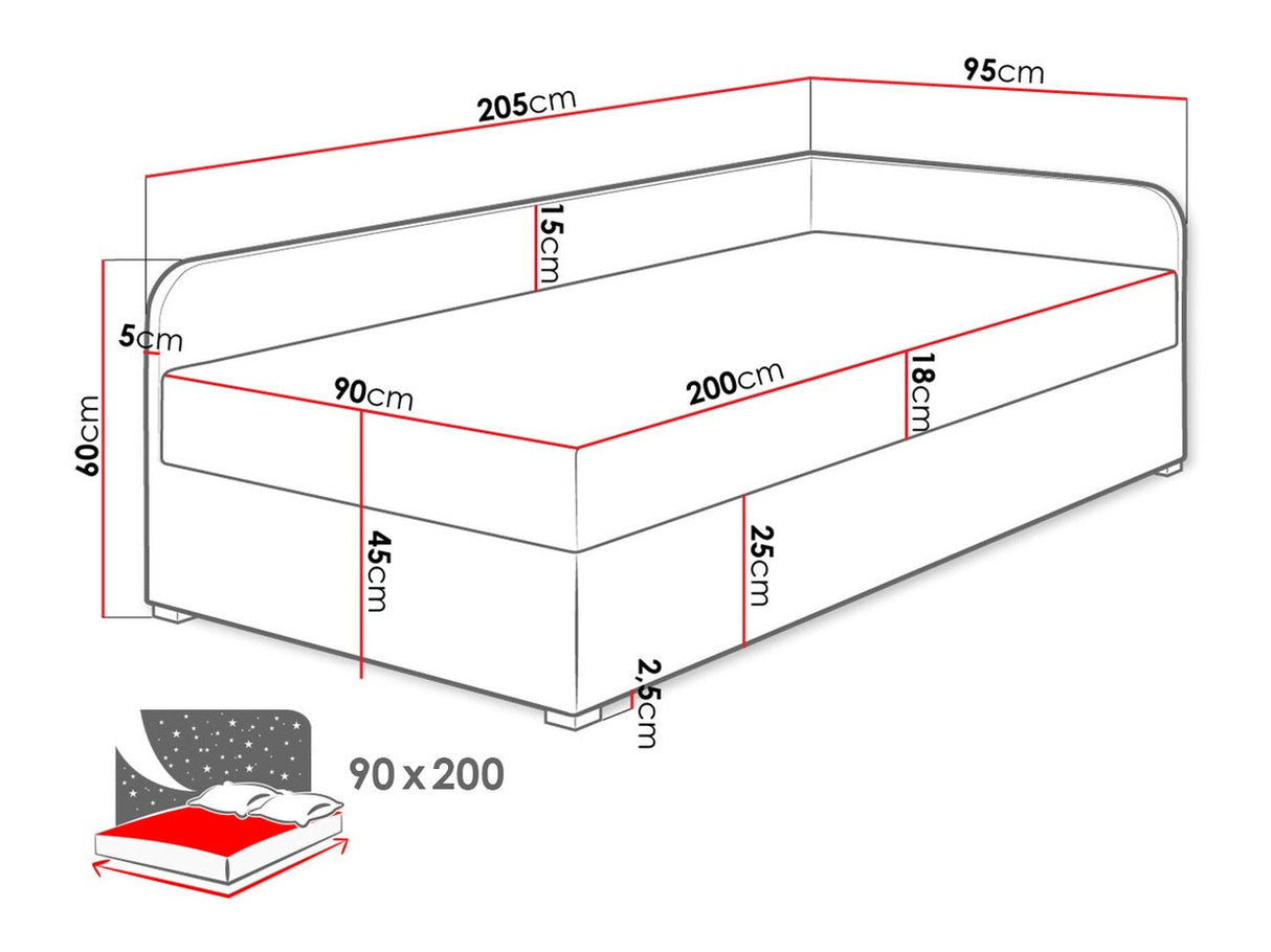Ágy UNO (Draban), Szín: Lux 23 + Lux 06, Ágyneműtartó: Bal oldalon