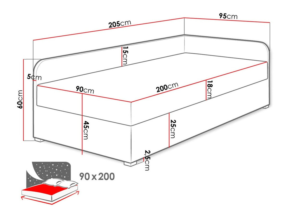 Ágy UNO (Draban), Szín: Lux 22 + Lux 06, Ágyneműtartó: Bal oldalon
