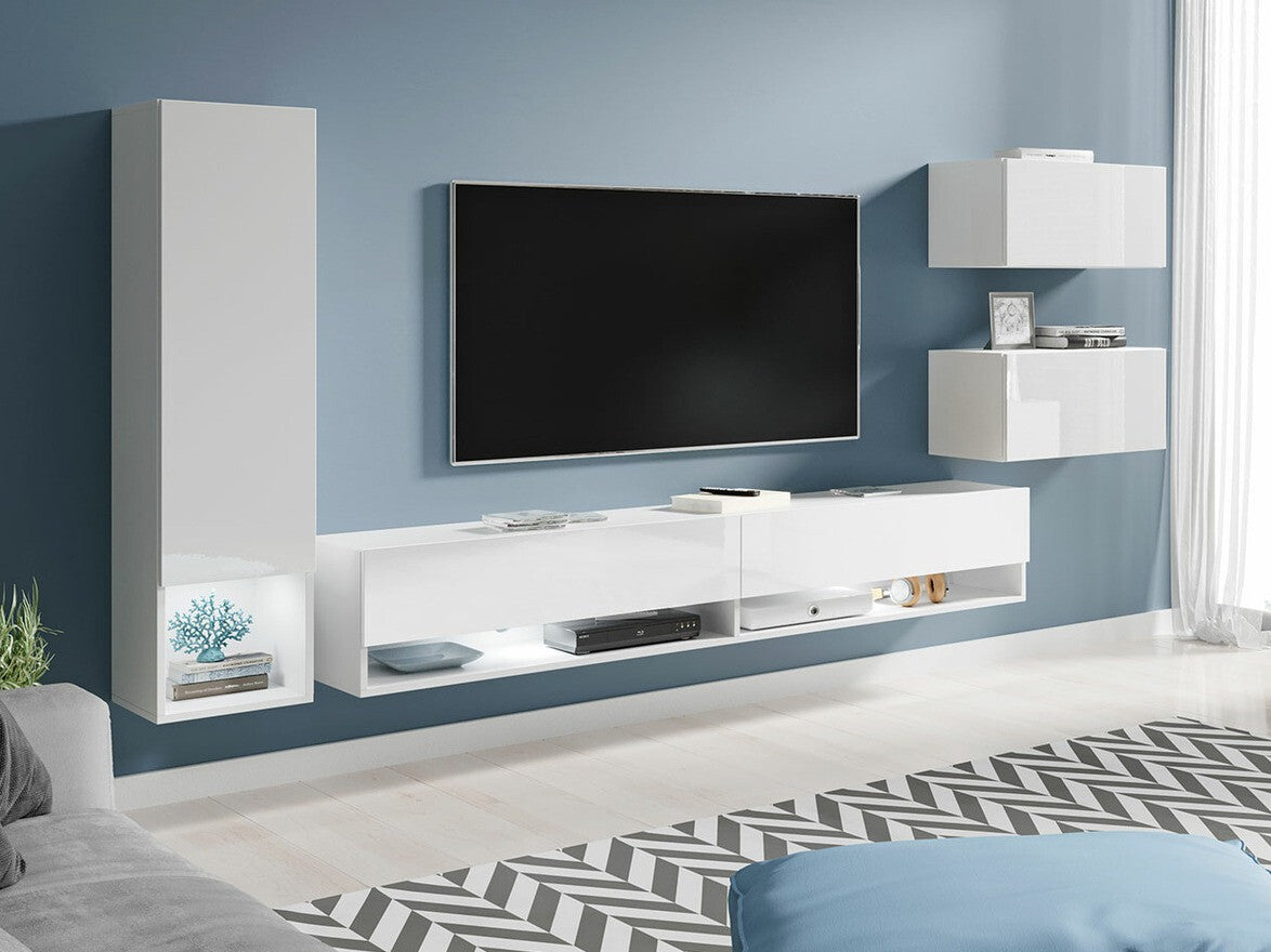 Nappali szett Amadeo (Wikez), Szín: Fehér + Fényes fehér, Led világítás: Nem