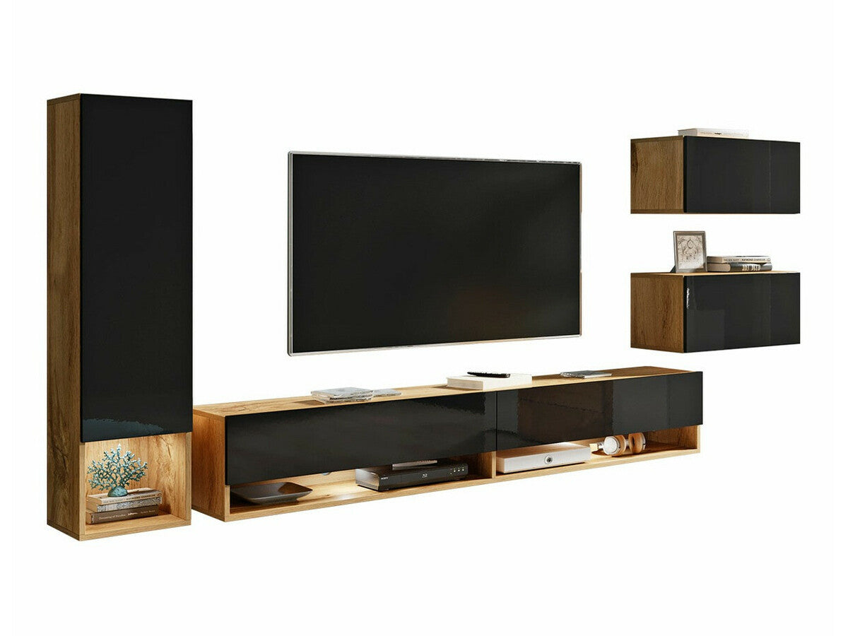 Nappali szett Amadeo (Wikez), Szín: Wotan tölgy + Fényes fekete, Led világítás: Igen