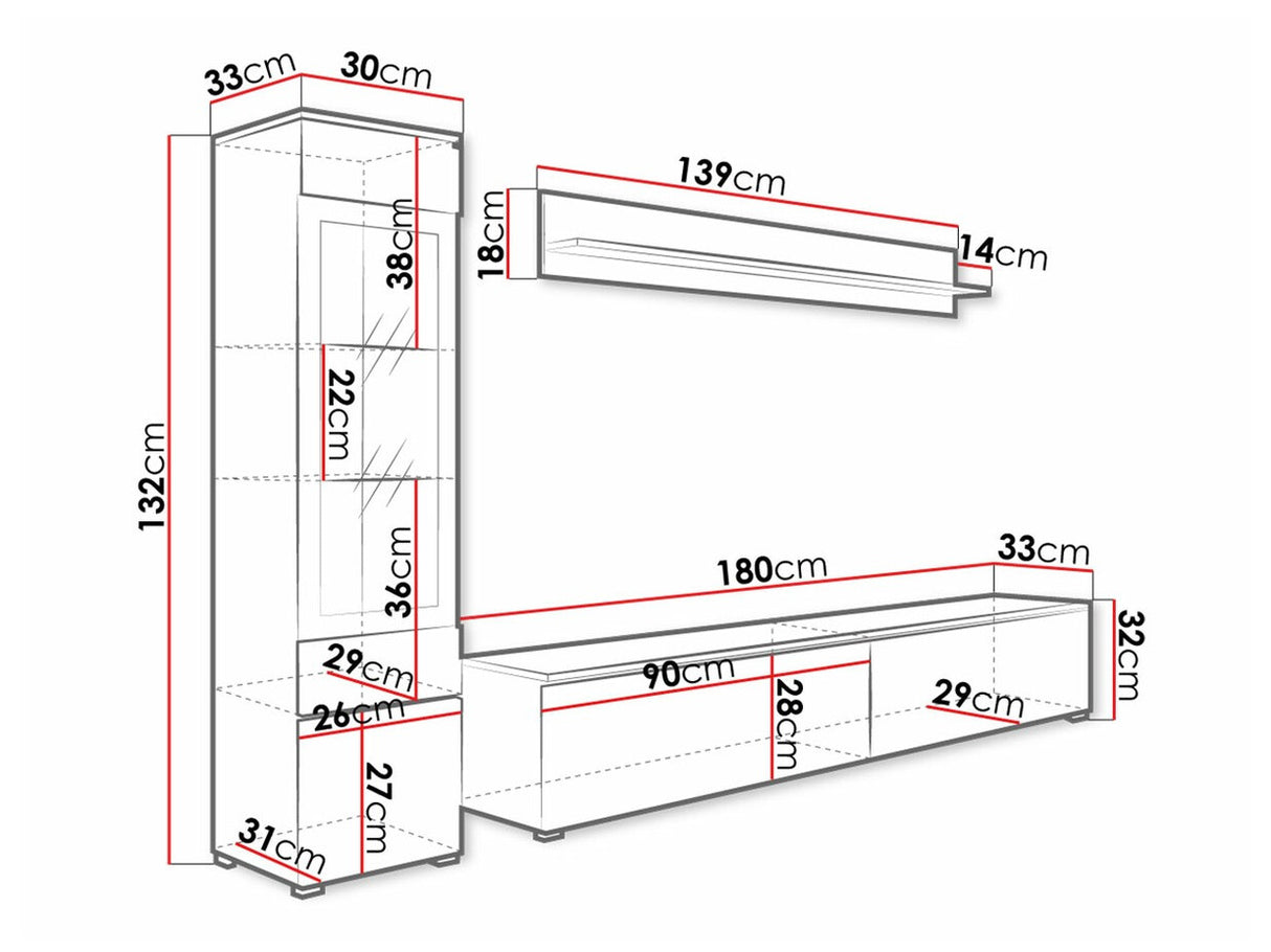 Nappali szett Vera I (Sawoti I), Szín: Fehér + Fényes fehér, Led világítás: Nem