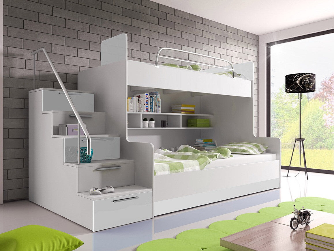 Emeletes ágy RAJ II (Paradise II), Szín: Fehér + Fényes fehér, Változatok: Balos