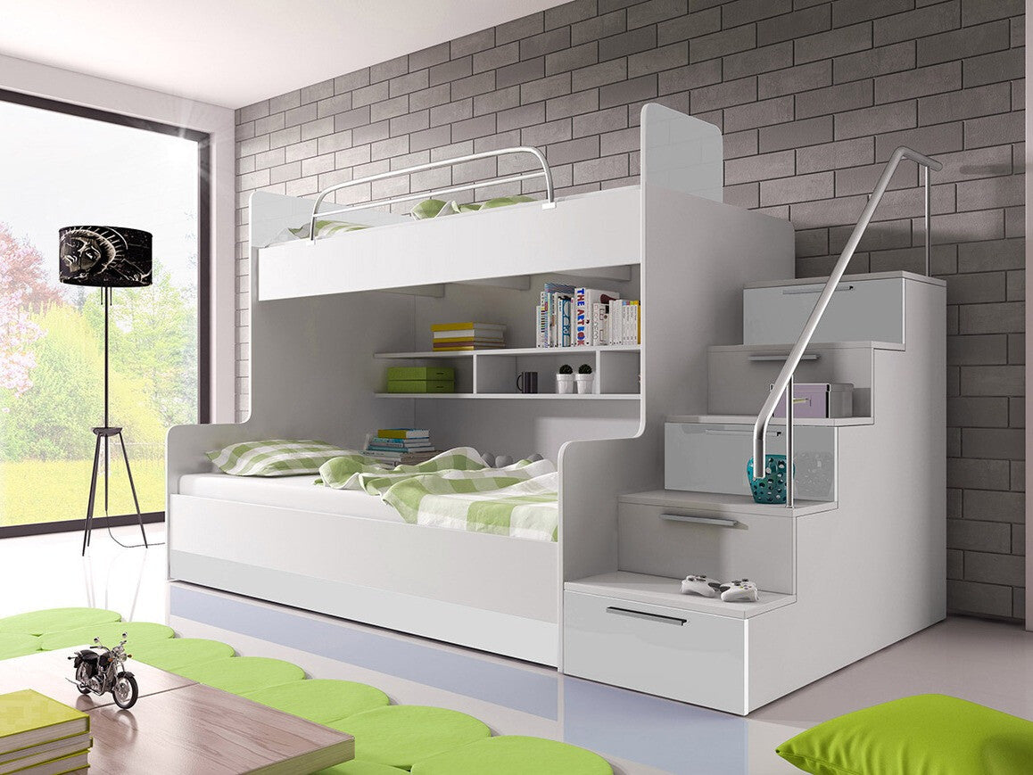 Emeletes ágy RAJ II (Paradise II), Szín: Fehér + Fényes fehér, Változatok: Jobbos