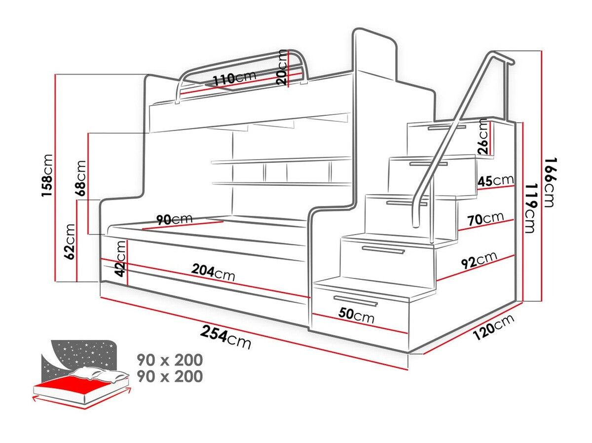 Emeletes ágy RAJ II (Paradise II), Szín: Fehér + Fényes fehér + Fényes rózsaszínű, Változatok: Balos