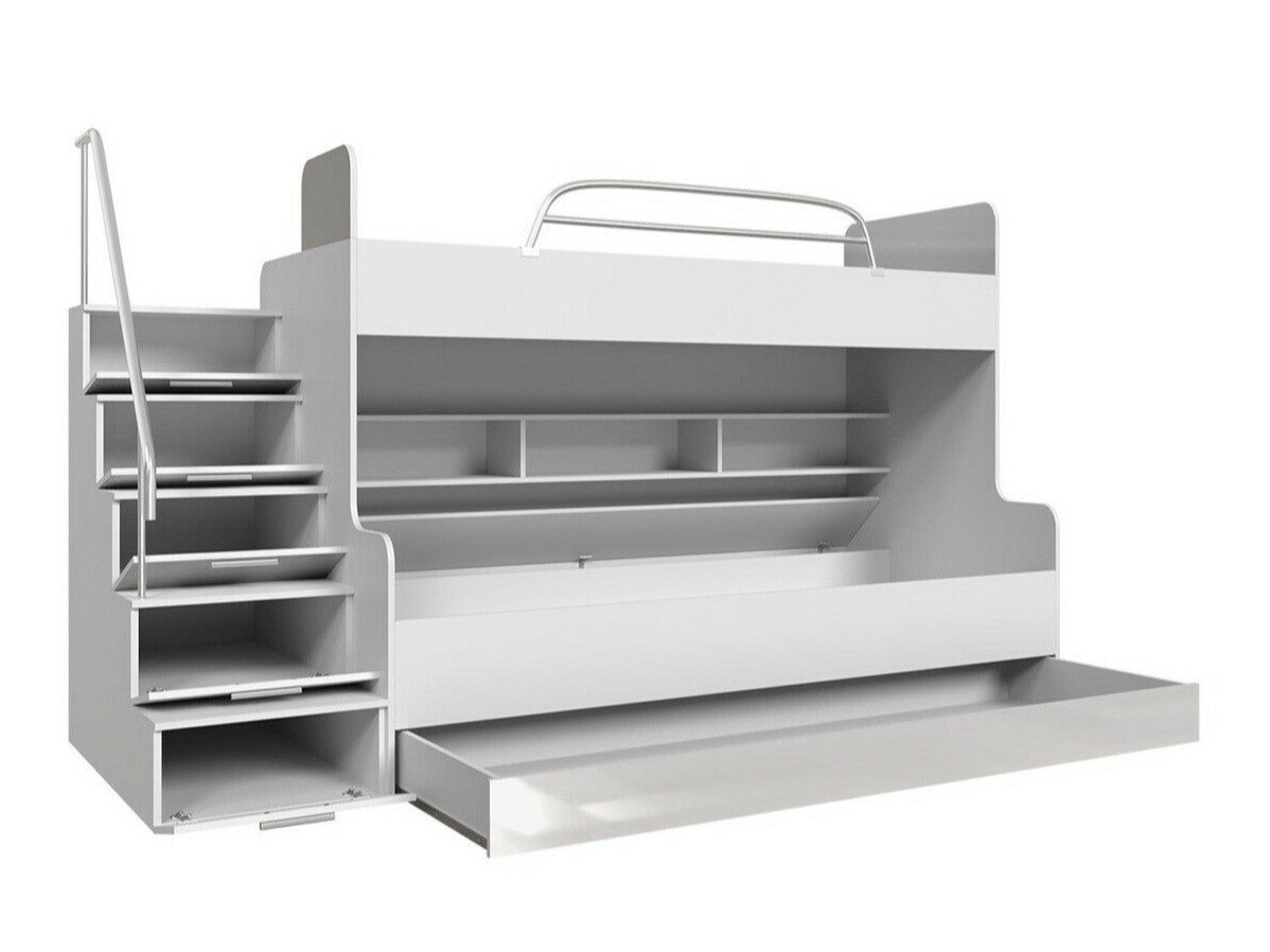 Emeletes ágy RAJ II (Paradise II), Szín: Fehér + Fényes fehér + Fényes rózsaszínű, Változatok: Balos