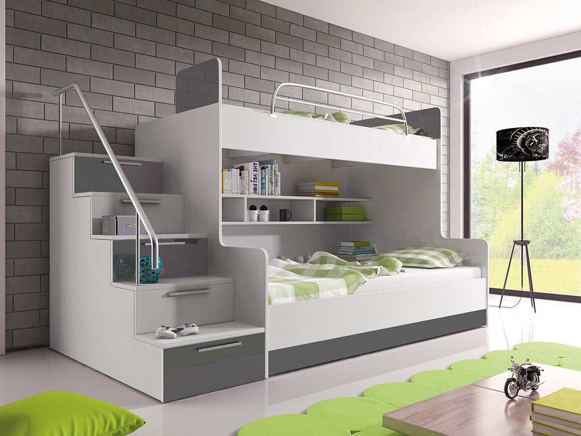 Emeletes ágy RAJ II (Paradise II), Szín: Fehér + Fényes fehér + Fényes szürke, Változatok: Balos