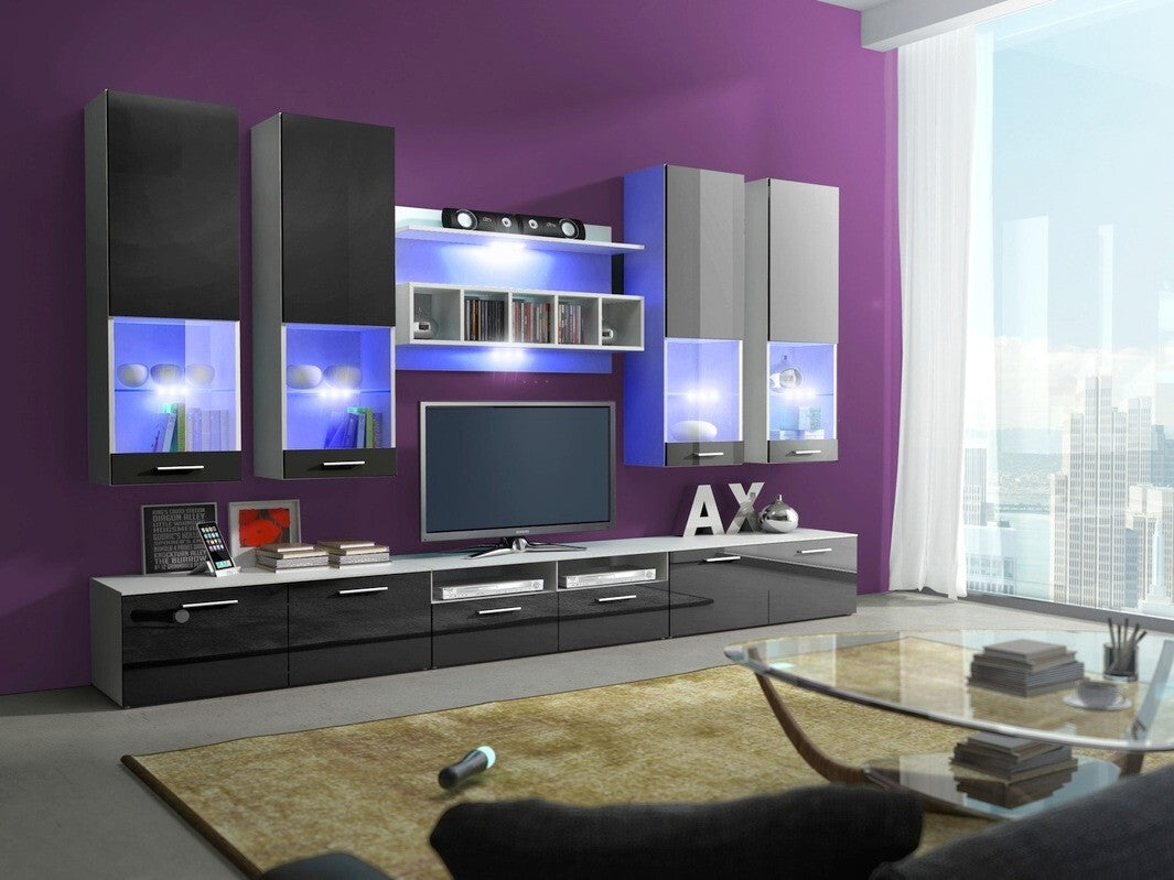 Nappali szett ALFA II (Okta II), Szín: Fehér + Fényes fekete